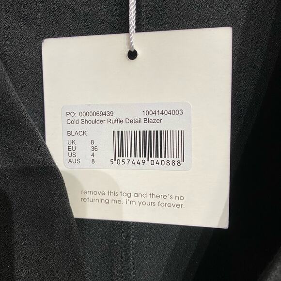 Missguided Black Cold Shoulder Ruffle Detail Blazer Sz 4 NWT - Picture 6 of 13